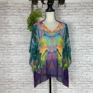 Harlow Zoe Rainbow Watercolor Flowy Eccentric shawl poncho
